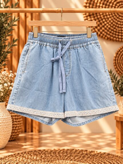 SHORT DENIM ELASTICO DECOR ENCAJE